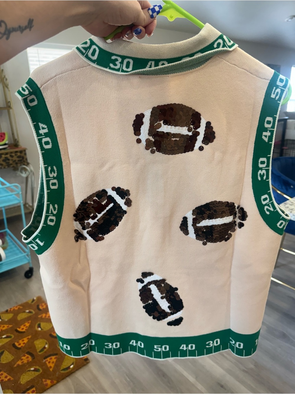 QUEEN OF SPARKLES Sequin Football Polo Tank- brand new, never worn. - Picture 7 of 9